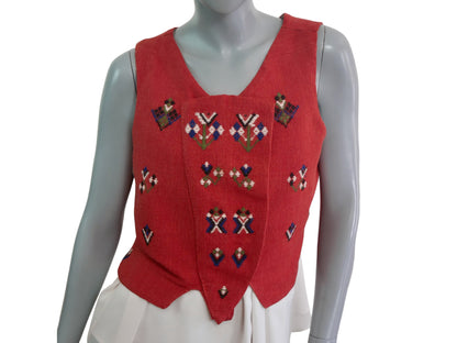 Burnt Orange Embroidered Wool Vest | 90s Vintage Womenswear | Large