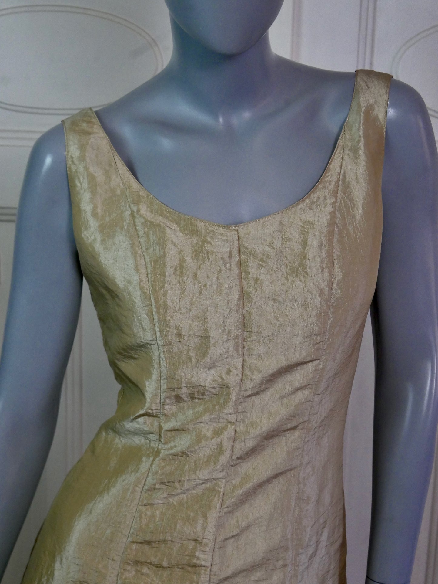 90s Vintage Dress | Gold Sleeveless | Medium