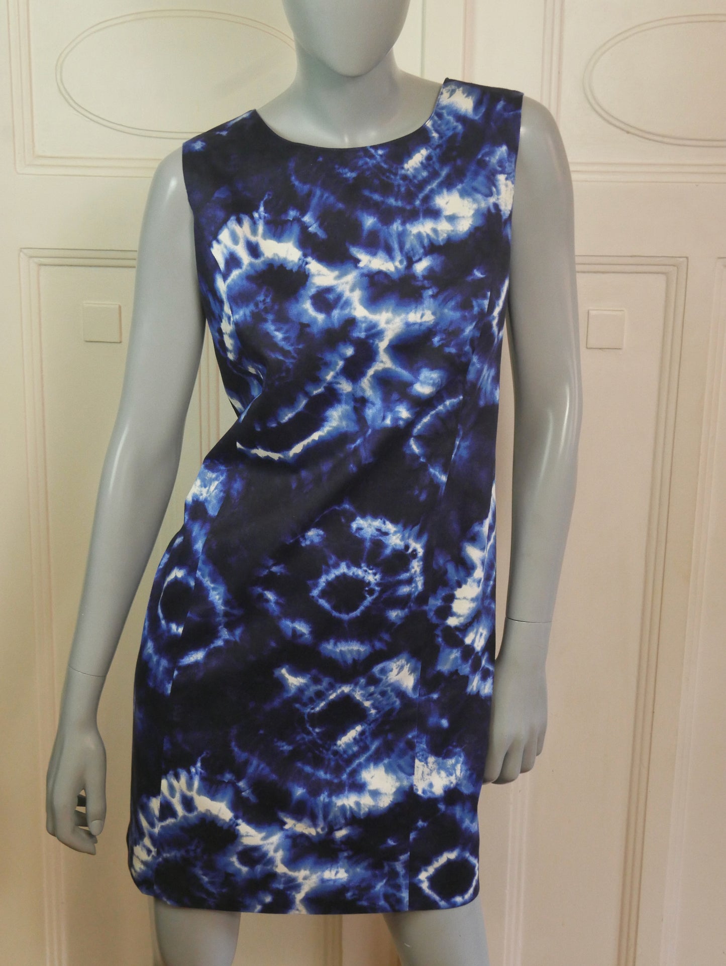 Blue Tie-Dye Sleeveless Dress with Matching Bolero Jacket | Medium