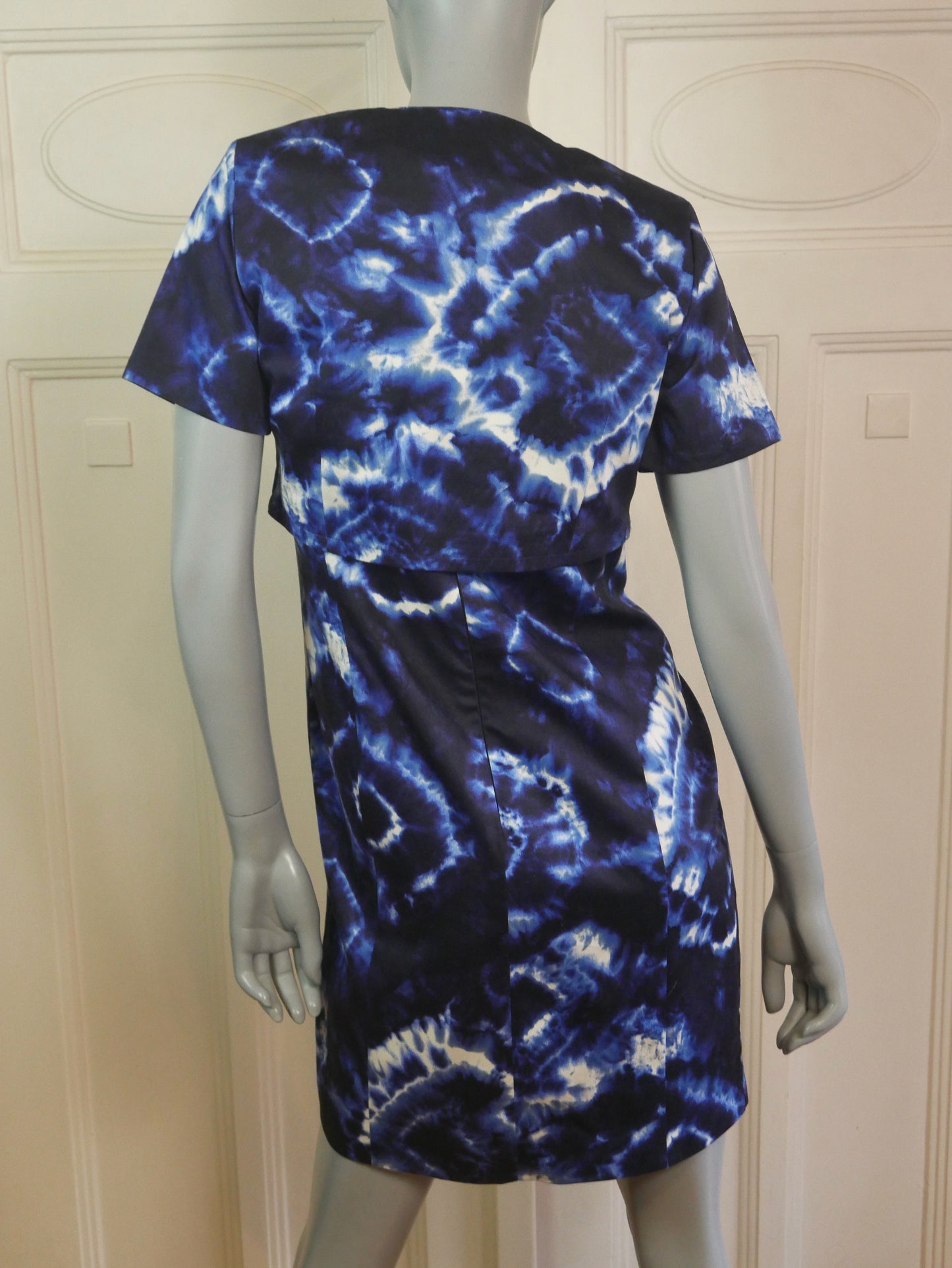 Blue Tie-Dye Sleeveless Dress with Matching Bolero Jacket | Medium