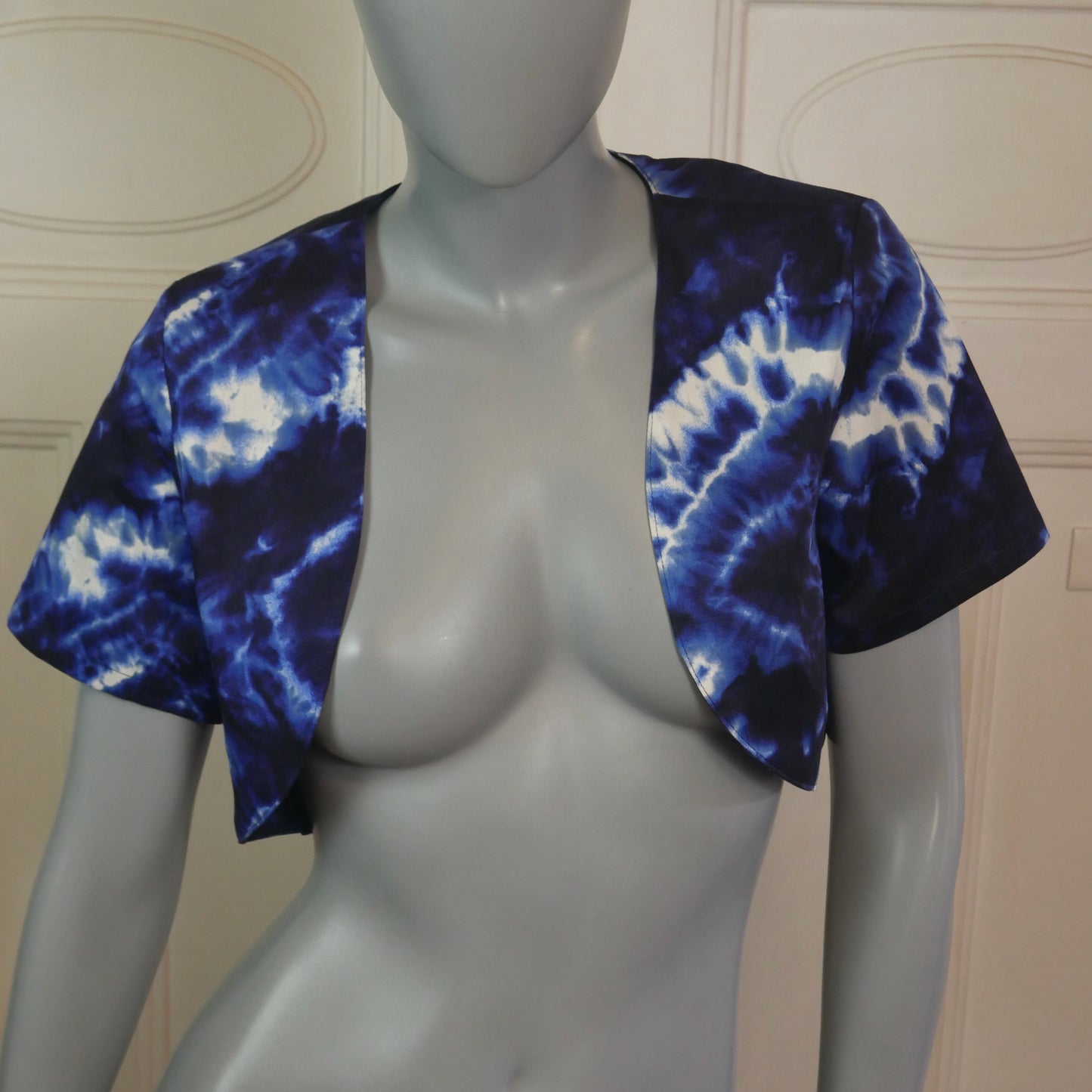 Blue Tie-Dye Sleeveless Dress with Matching Bolero Jacket | Medium