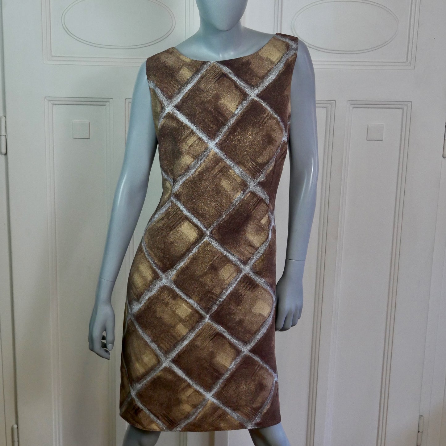 Sleeveless Dress | Brown Beige Silver | Extra Large