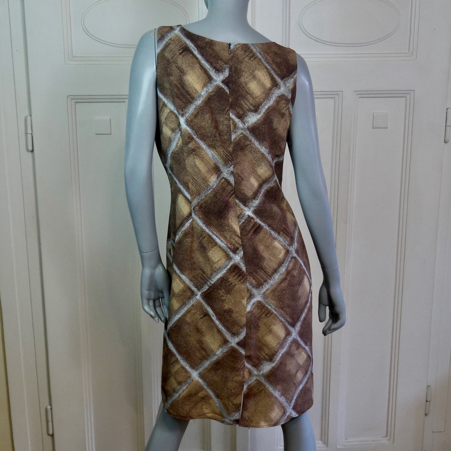 Sleeveless Dress | Brown Beige Silver | Extra Large