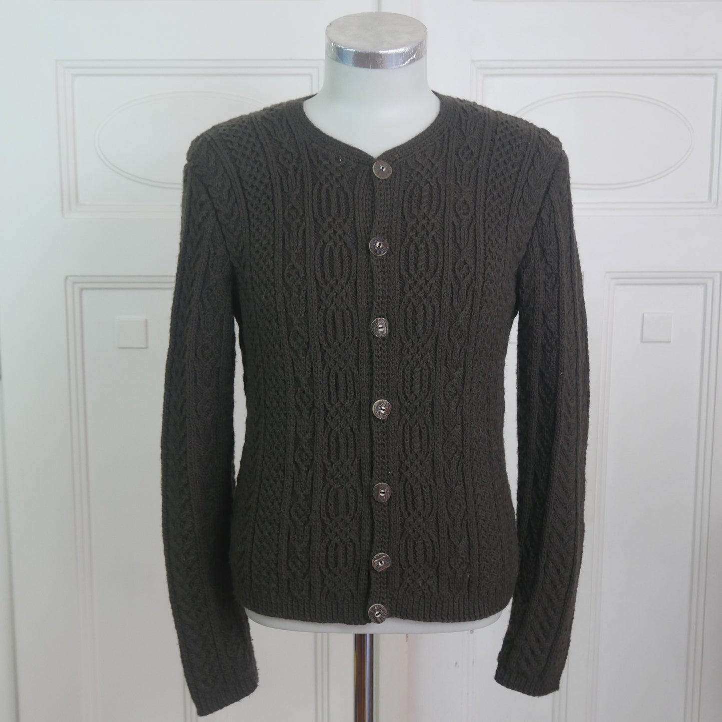 Brown Cable Knit Cardigan | Men's Vintage Handmade Knit Sweater | Small