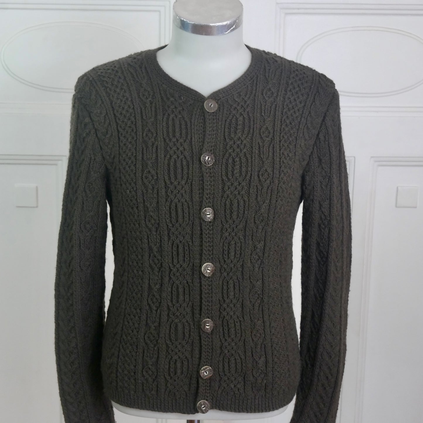 Brown Cable Knit Cardigan | Men's Vintage Handmade Knit Sweater | Small