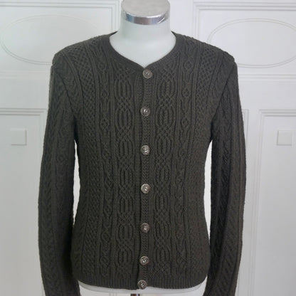 Brown Cable Knit Cardigan | Men's Vintage Handmade Knit Sweater | Small