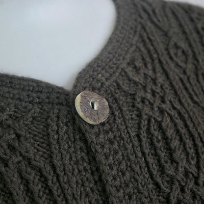 Brown Cable Knit Cardigan | Men's Vintage Handmade Knit Sweater | Small