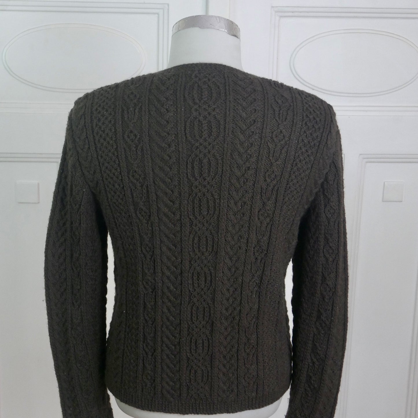 Brown Cable Knit Cardigan | Men's Vintage Handmade Knit Sweater | Small