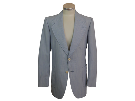 70s Vintage Blazer with Wide Lapels | Light Blue Seersucker | Medium 40L