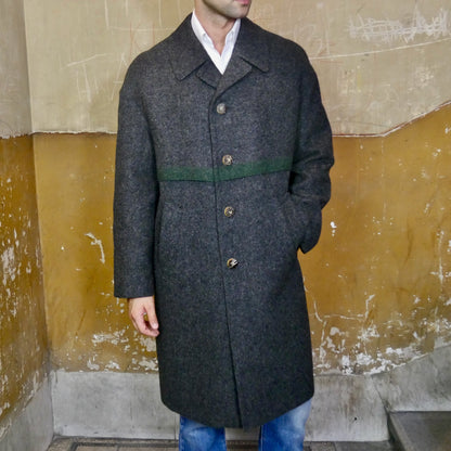 Charcoal Gray Loden Wool Overcoat | 1990s Vintage Winter Coat | XXL