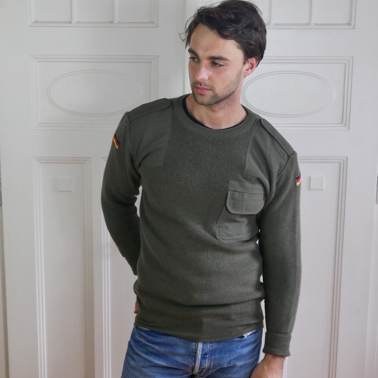 Vintage Army Sweater | German Wool Knit Pullover | Large