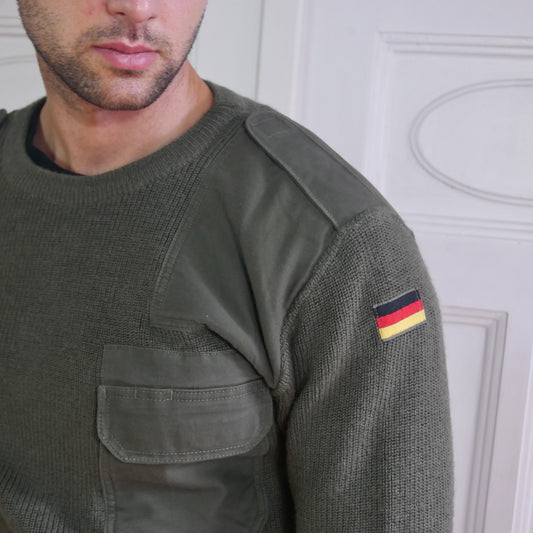 Vintage Army Sweater | German Wool Knit Pullover | Large