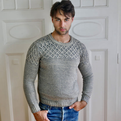 Late 80s Sweater | Men's Vintage Gray & Blue Pullover | Medium