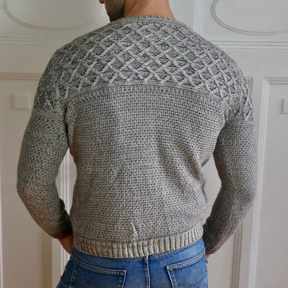 Late 80s Sweater | Men's Vintage Gray & Blue Pullover | Medium