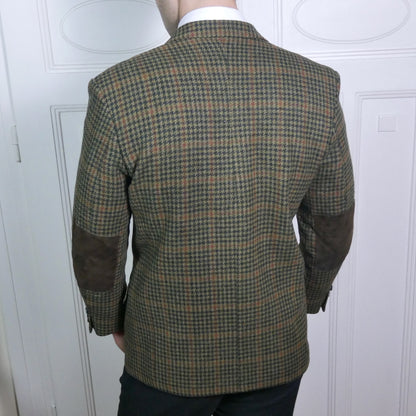 80s Olive Green Blazer | Houndstooth Check Pattern | Large, Short Size