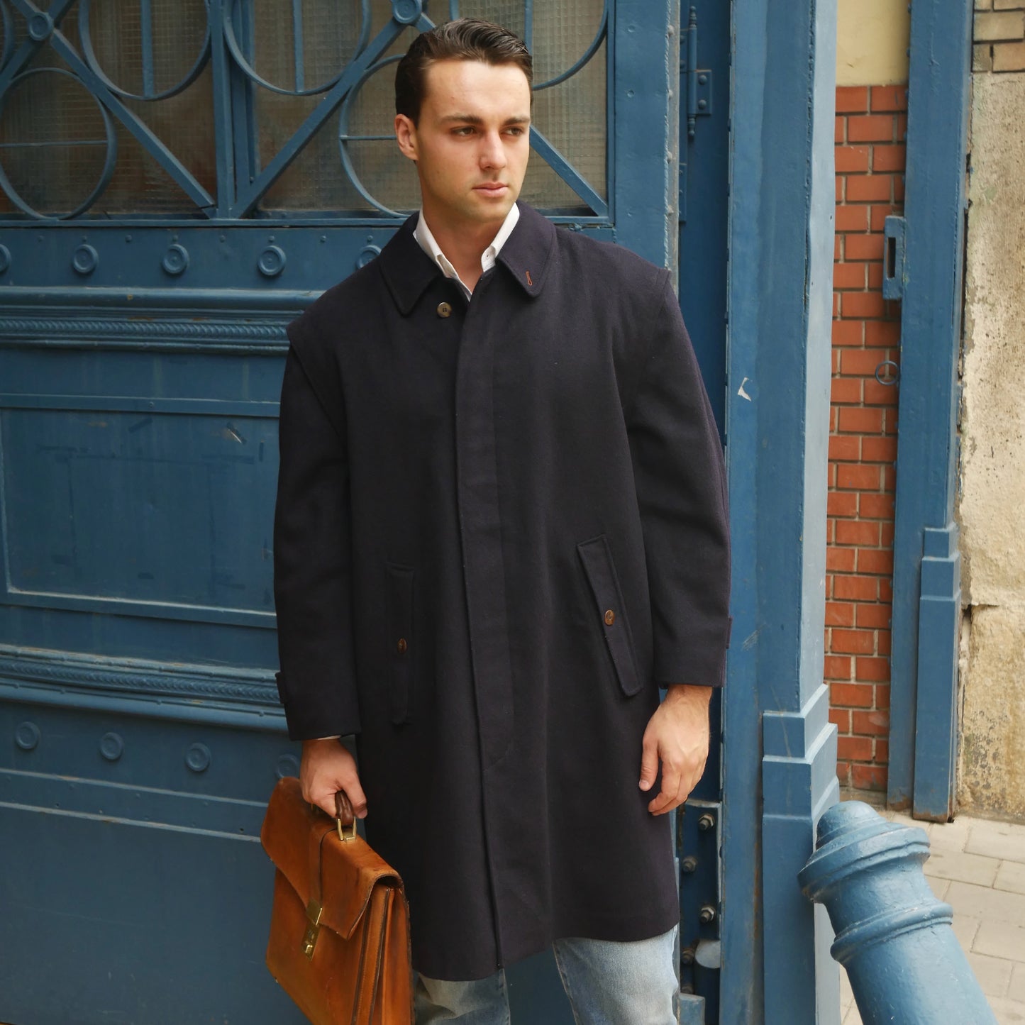 1980s Overcoat | Navy Blue Loden Wool & Alpaca Winter Coat | Extra Large