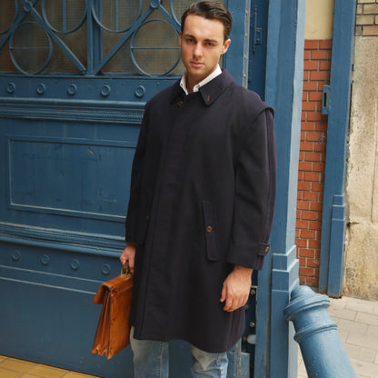 1980s Overcoat | Navy Blue Loden Wool & Alpaca Winter Coat | Extra Large