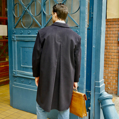 1980s Overcoat | Navy Blue Loden Wool & Alpaca Winter Coat | Extra Large