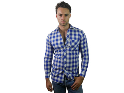 Blue & White Check Shirt | Long-Sleeve Cotton | Medium