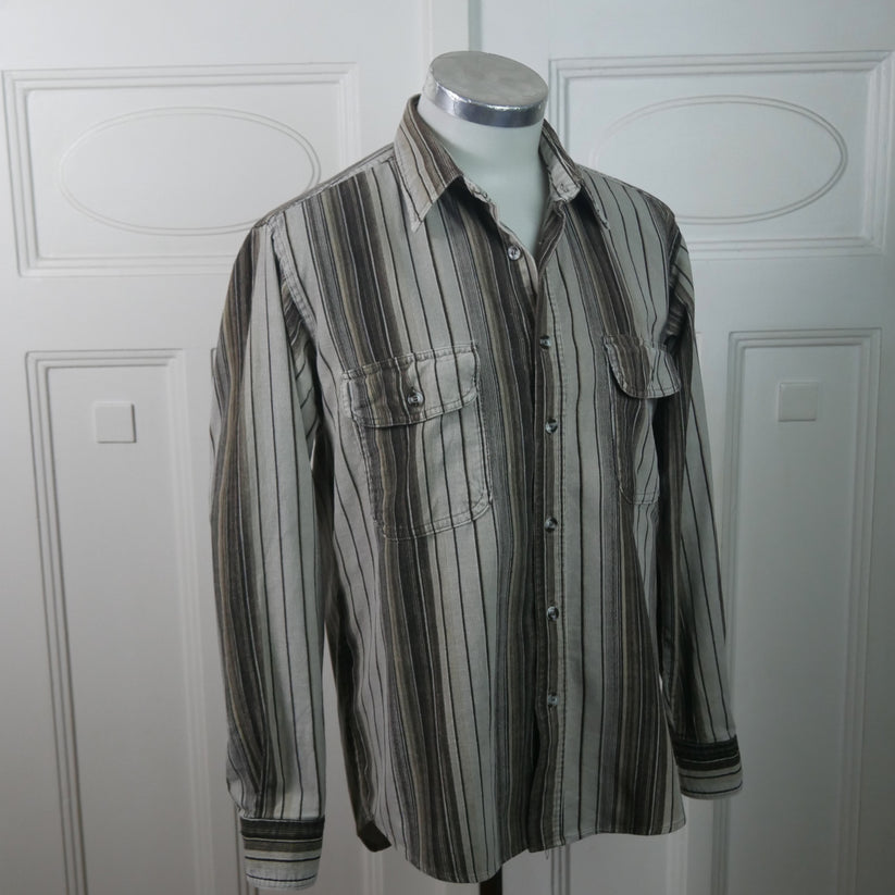 Striped Corduroy Shirt | 90s Vintage Brown & Beige | Medium – Leo Gabor ...