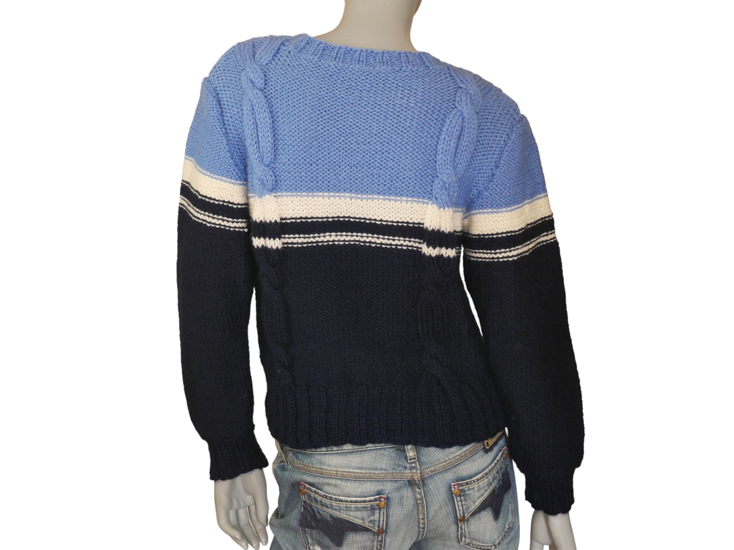 Blue Cable Knit Sweater | 1990s Women's Vintage Pullover | Medium