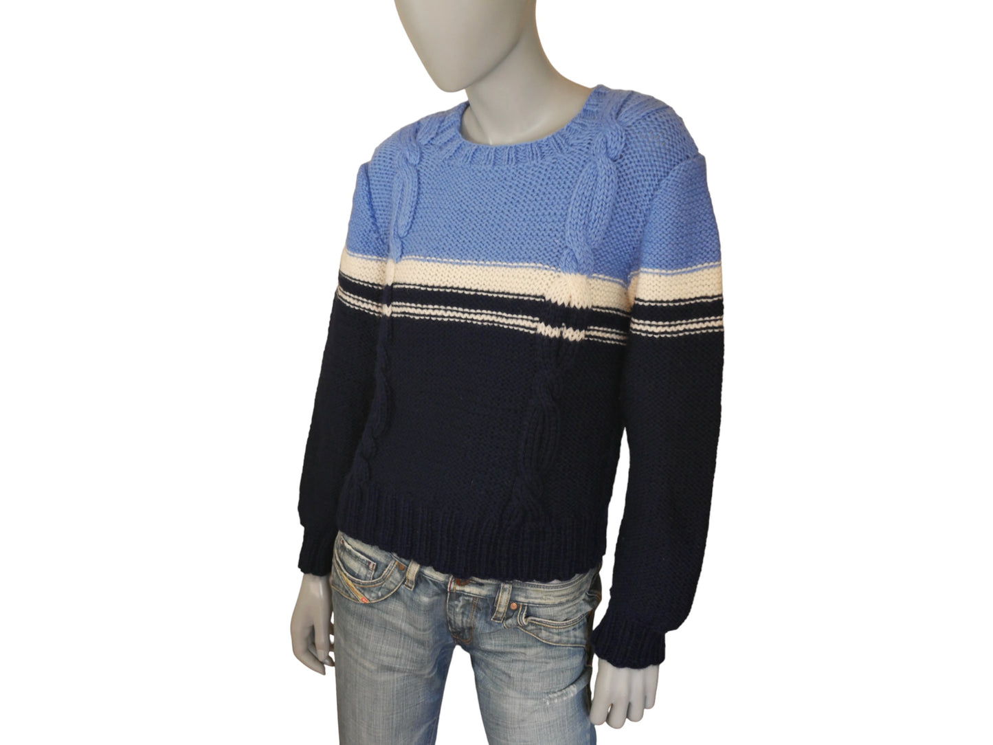 Blue Cable Knit Sweater | 1990s Women's Vintage Pullover | Medium