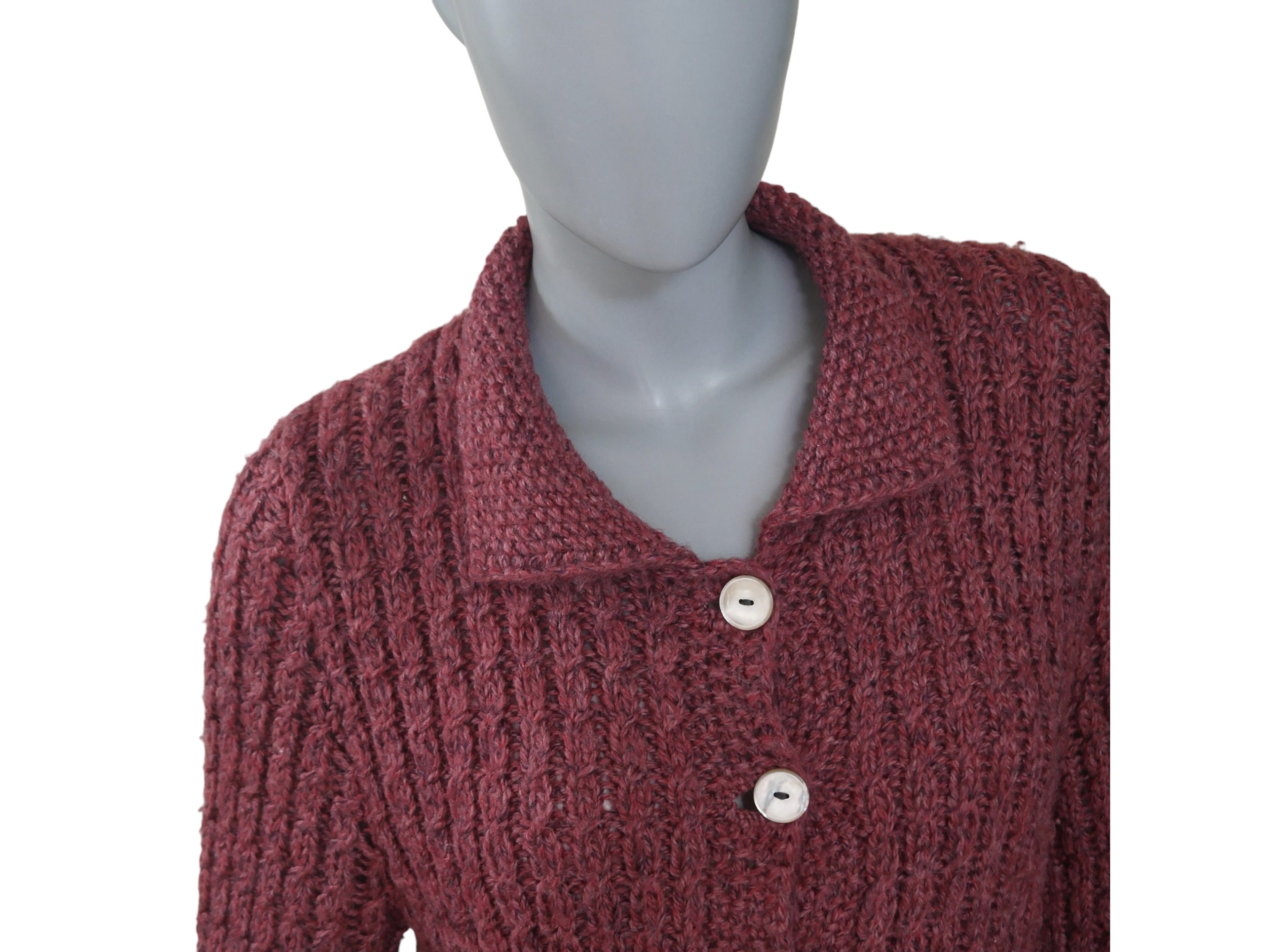 Long Berry Red Wool Knit Cardigan Sweater | 1980s Womenswear