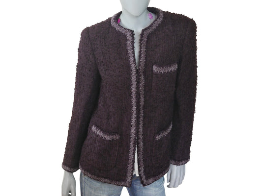 Purple Bouclé Blazer, 1980s Women's Italian Vintage Jacket | Medium