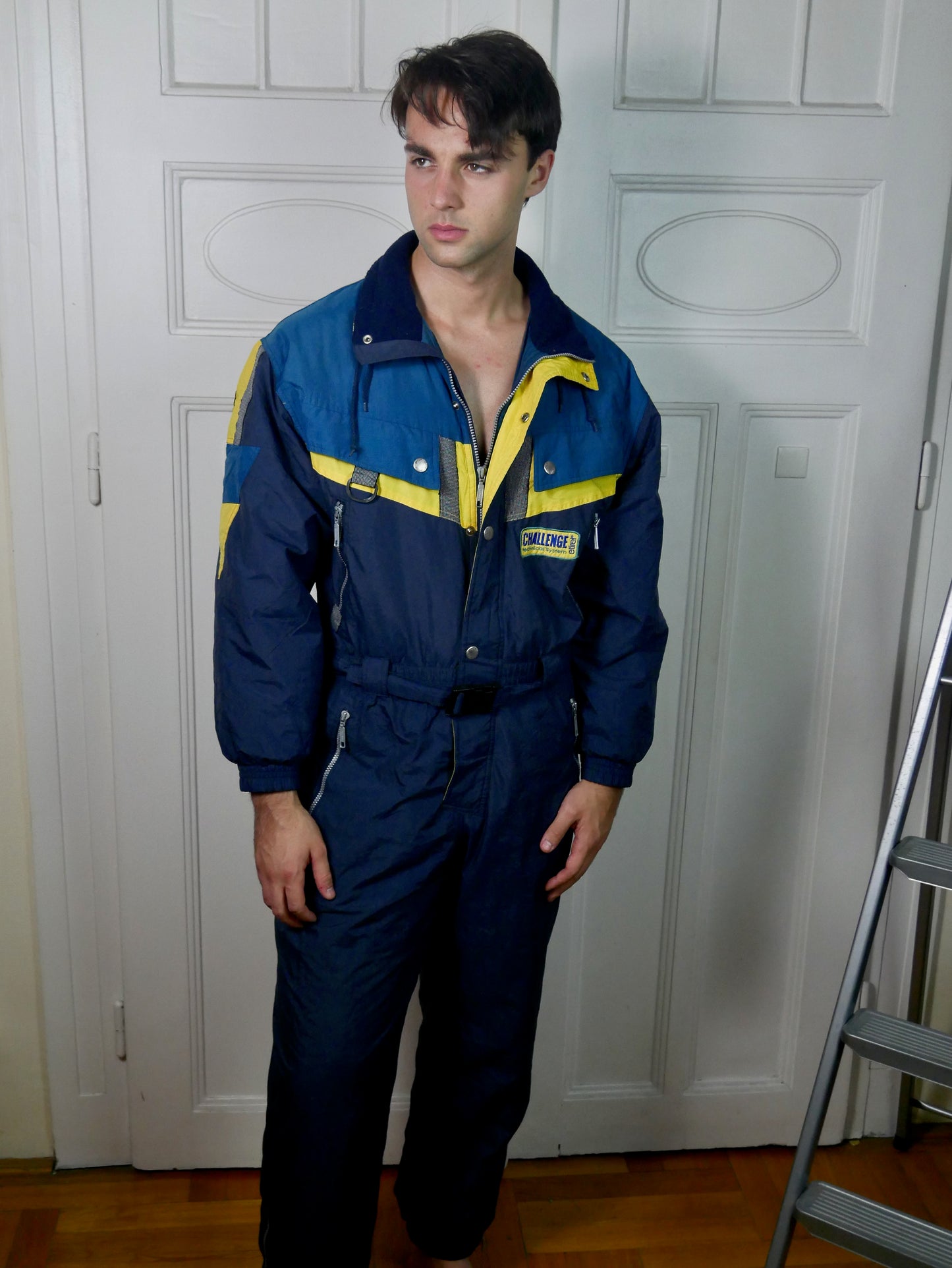 1980s Vintage Ski Suit | Blue & Yellow | Men's Large