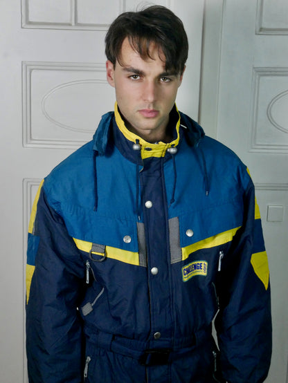 1980s Vintage Ski Suit | Blue & Yellow | Men's Large