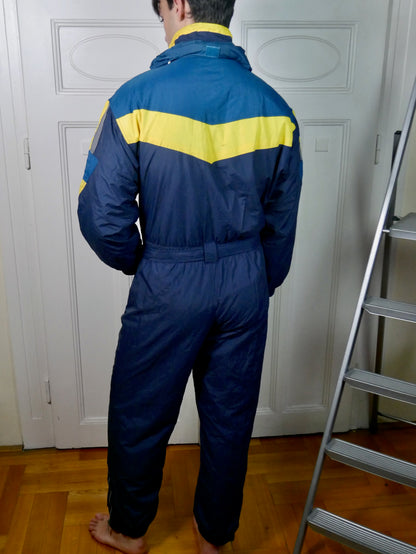 1980s Vintage Ski Suit | Blue & Yellow | Men's Large