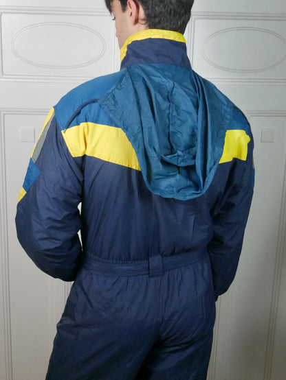 1980s Vintage Ski Suit | Blue & Yellow | Men's Large