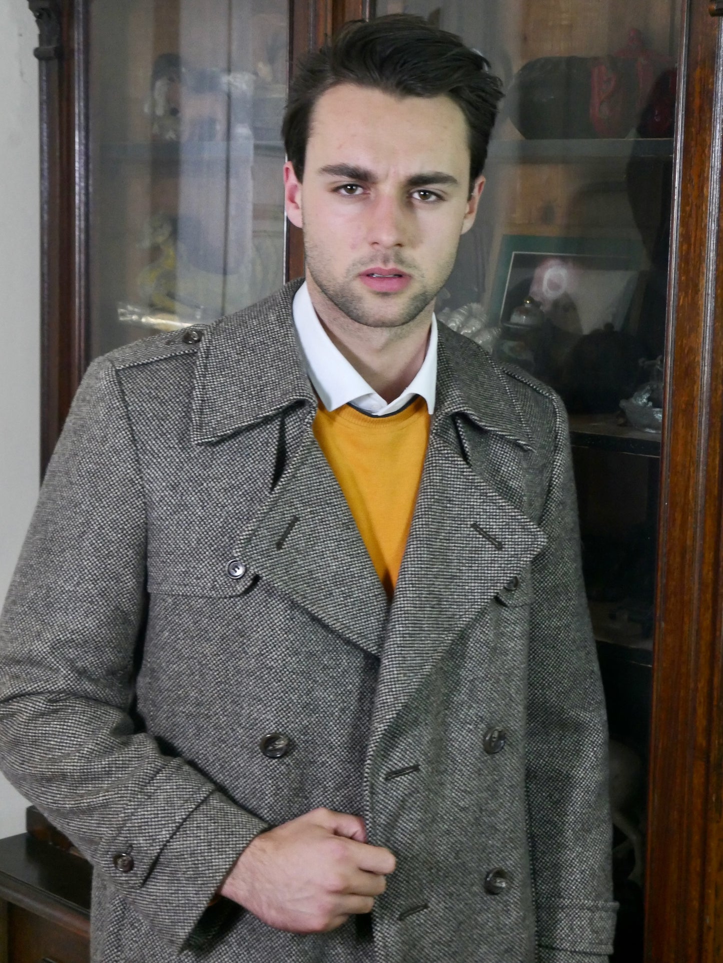 Vintage Tweed Trench Coat | Classic Men's 1980s Outerwear | Size 40 Long