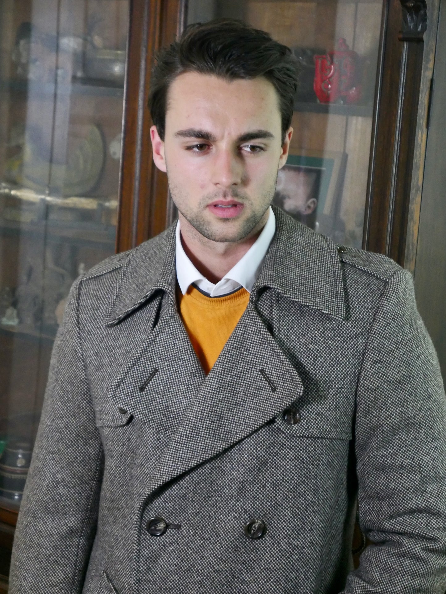 Vintage Tweed Trench Coat | Classic Men's 1980s Outerwear | Size 40 Long