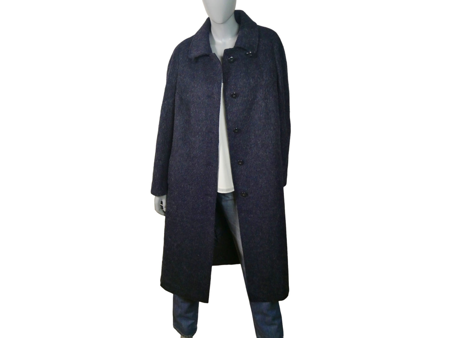 Dark Blue Wool & Alpaca Long Winter Swing Coat | 1980s Vintage | Large