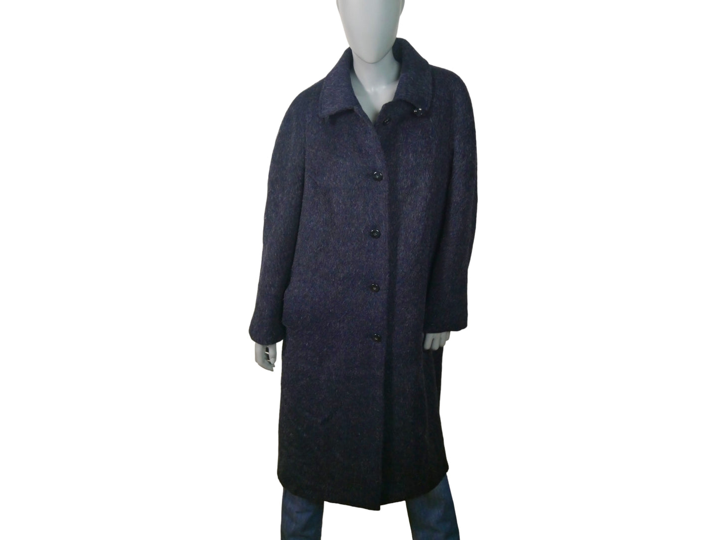 Dark Blue Wool & Alpaca Long Winter Swing Coat | 1980s Vintage | Large