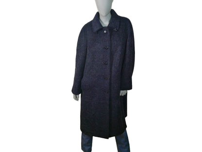 Dark Blue Wool & Alpaca Long Winter Swing Coat | 1980s Vintage | Large