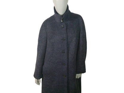 Dark Blue Wool & Alpaca Long Winter Swing Coat | 1980s Vintage | Large