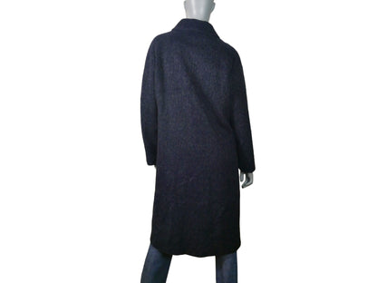 Dark Blue Wool & Alpaca Long Winter Swing Coat | 1980s Vintage | Large