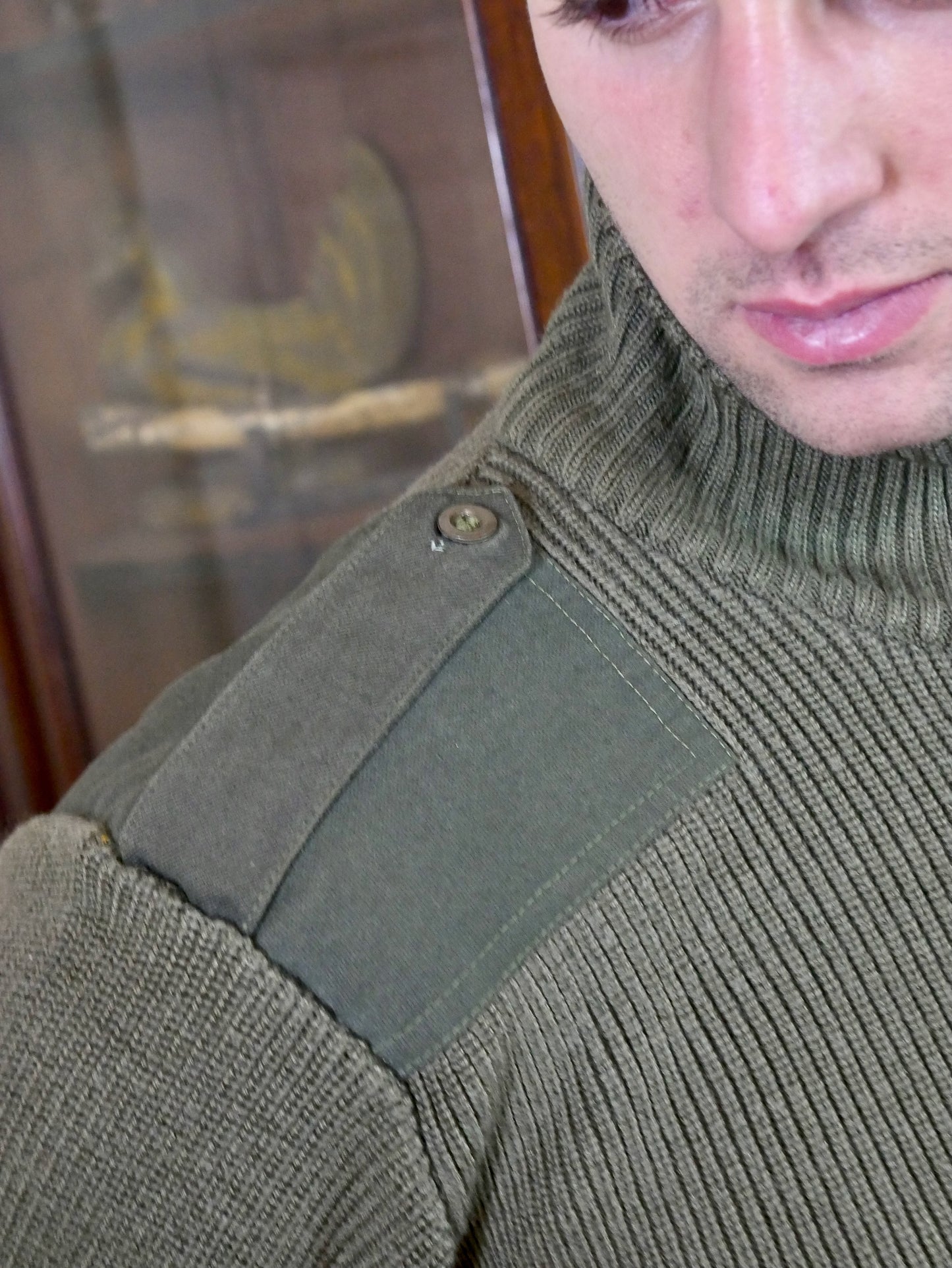 Vintage Military Sweater | Olive Green Wool Knit Henley Turtleneck | Large
