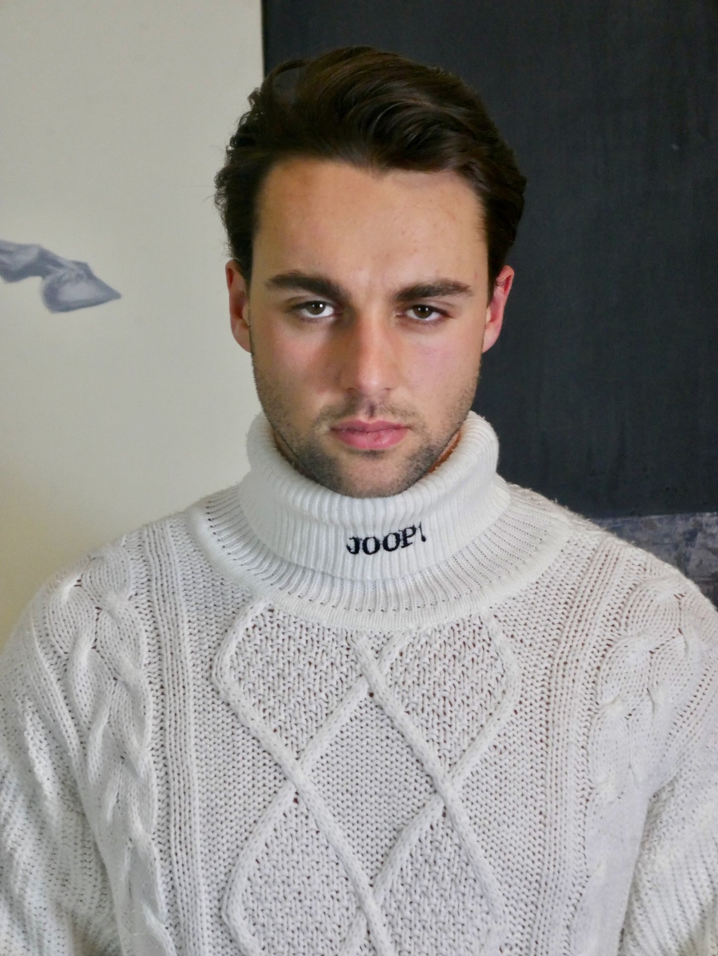 White Cable Knit Turtleneck Sweater | 90s German Vintage | Extra Large