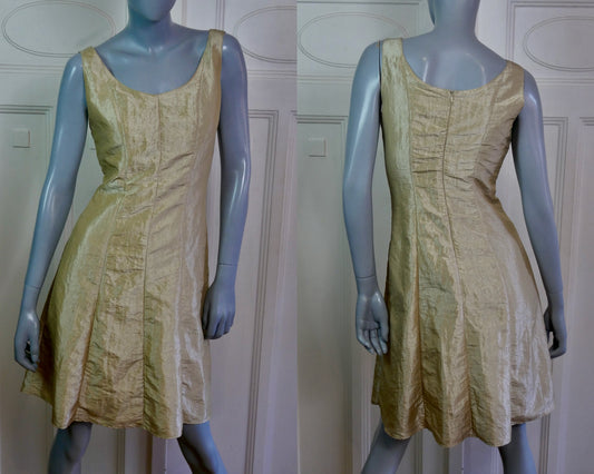 90s Vintage Dress | Gold Sleeveless | Medium