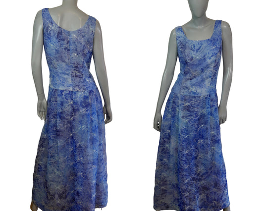 90s Vintage Sleeveless Blue Long Dress | Elegant Formal Maxi | Medium