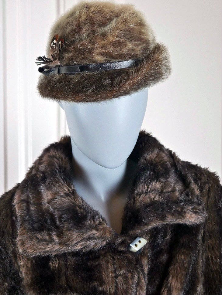 1960s Fur Hat | Brown Spotted Beaver Fur Women's Vintage Bucket Fedora | Large Leo Gabor Vintage