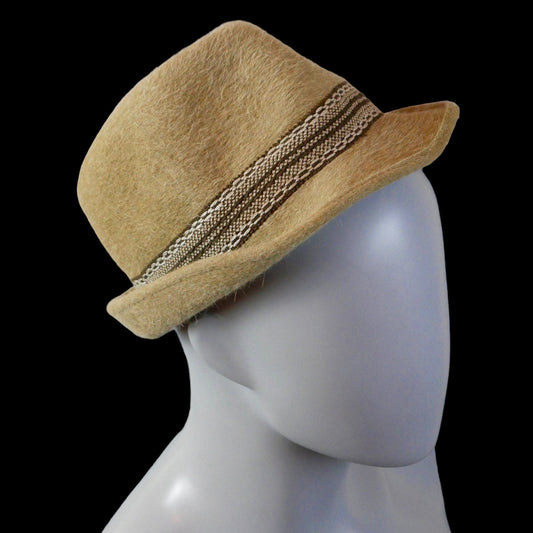 1960s Men's Hat | European Vintage Camel Beige Lapin Felt Fedora Trilby | Medium Leo Gabor Vintage