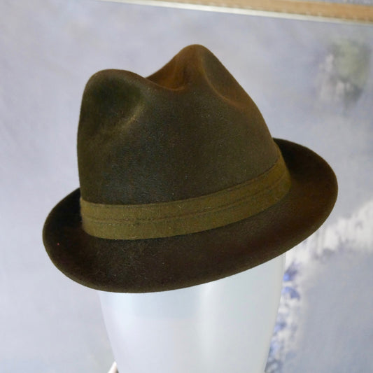 1960s Olive Brown Lapin Trilby Hat | German Vintage Fedora | Small Leo Gabor Vintage