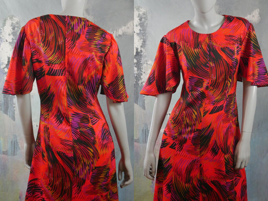 1960s Vintage Long Dress | Vibrant Red and Black Abstract Pattern Leo Gabor Vintage