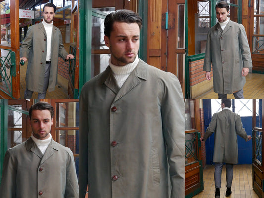 1960s Vintage Men's Trench Coat | Swedish Classic Lightweight Overcoat | Size 46 US Leo Gabor Vintage