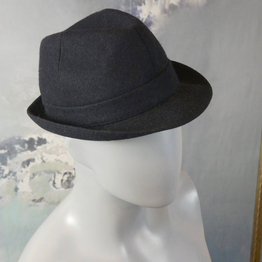 1960s Vintage Trilby Hat | French Charcoal Gray Wool Felt Fedora | Medium Leo Gabor Vintage