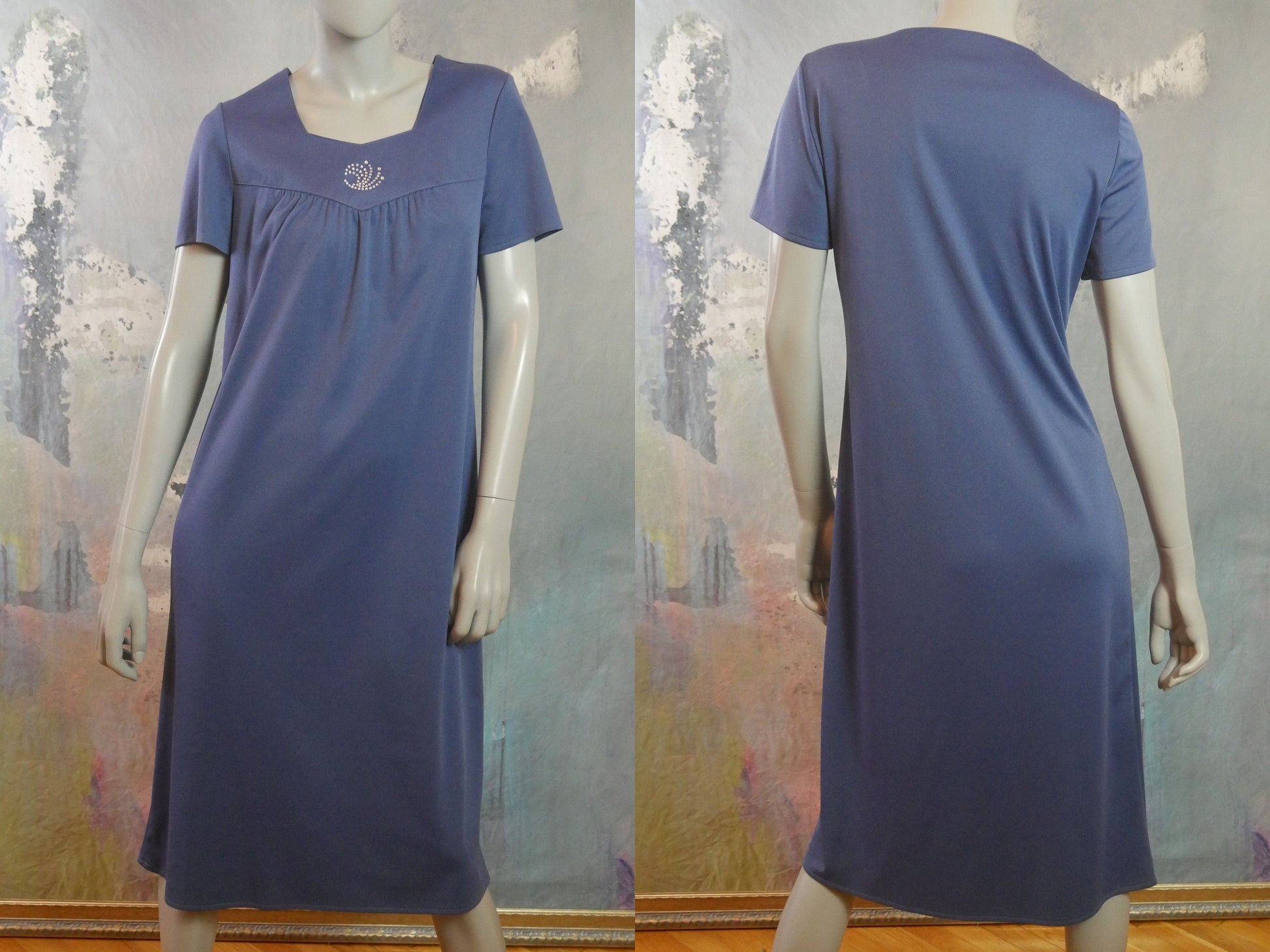 1970s Baby Doll Dress | European Vintage Short-Sleeve Slate Blue Summer Style Leo Gabor Vintage